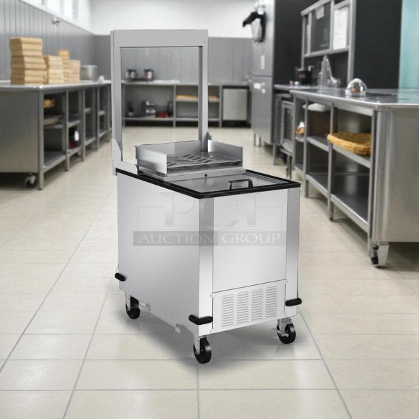 Brand new H&K 52473-1 stainless steel commercial French fry freezer with fry basket holder and casters, 115V, 1 phase.