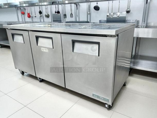 True TUC-72-HC ADA 72" worktop refrigerator with (3) sections, stainless steel, excellent condition, tested and working.