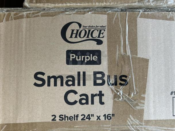 Brand new Choice small bus cart, two shelves, 24"x16", purple, in packaging.