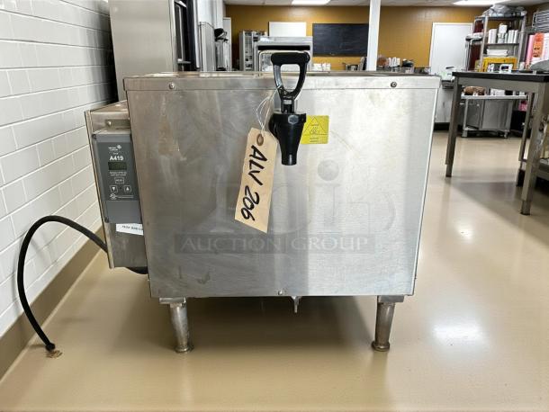 Industrial kitchen appliance, model A419, stainless steel, with power cord and control panel; tag reads "ALV 286".