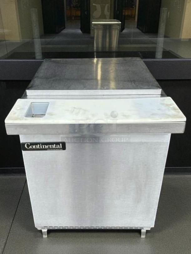Continental SW27-12M sandwich prep unit, 27", 7.4 cu ft, stainless steel, tested working, visible logo, excellent condition.