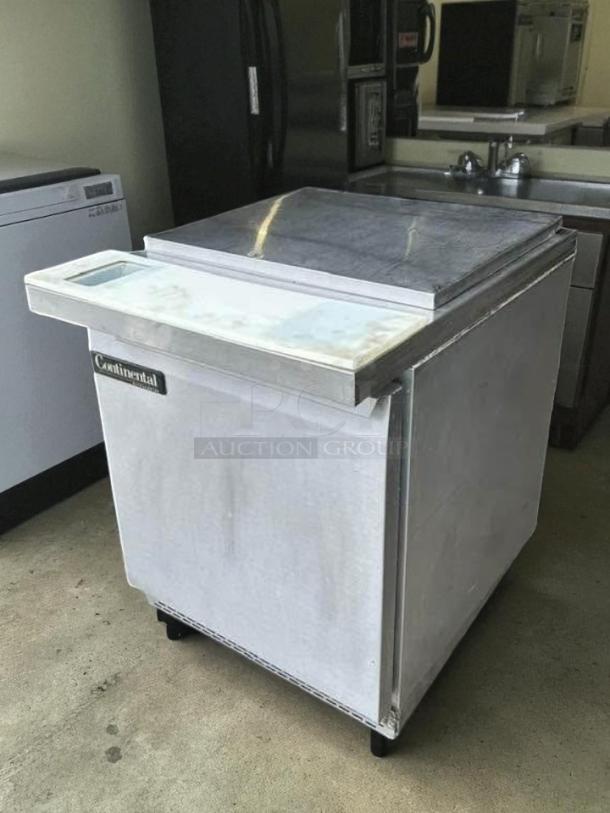 Continental SW27-12M Mighty Top Sandwich Prep Unit, 27", 7.4 cu ft. Tested, working, stainless steel, front label visible.