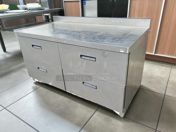 Delfield STD4464NP-8 64" refrigerated sandwich prep table, four drawers, 4" backsplash, stainless steel, tested, working.