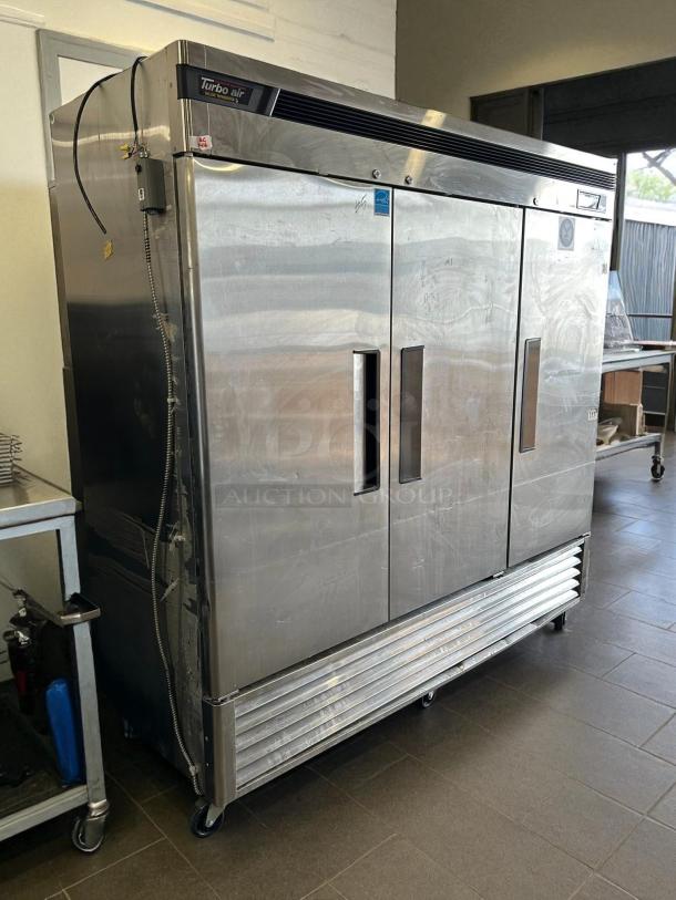 Turbo Air TSR-72SD-N Super Deluxe 82" refrigerator, excellent condition, stainless steel, bottom-mounted, solid doors, tested.