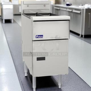 Excellent Condition - Pitco SG14T-S Gas Fryer - (2) 25 lb Vats, Floor Model, Natural Gas - Tested and Working! - Item #1212133