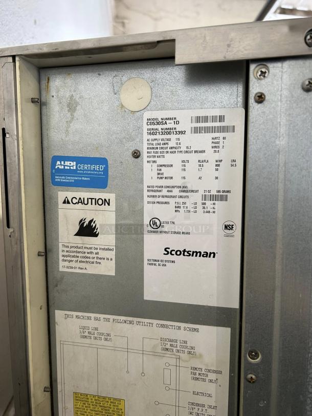 Scotsman C0530SA-1 Prodigy Plus Cube Ice Machine, air-cooled, 525 lb capacity, excellent condition, tested and working.