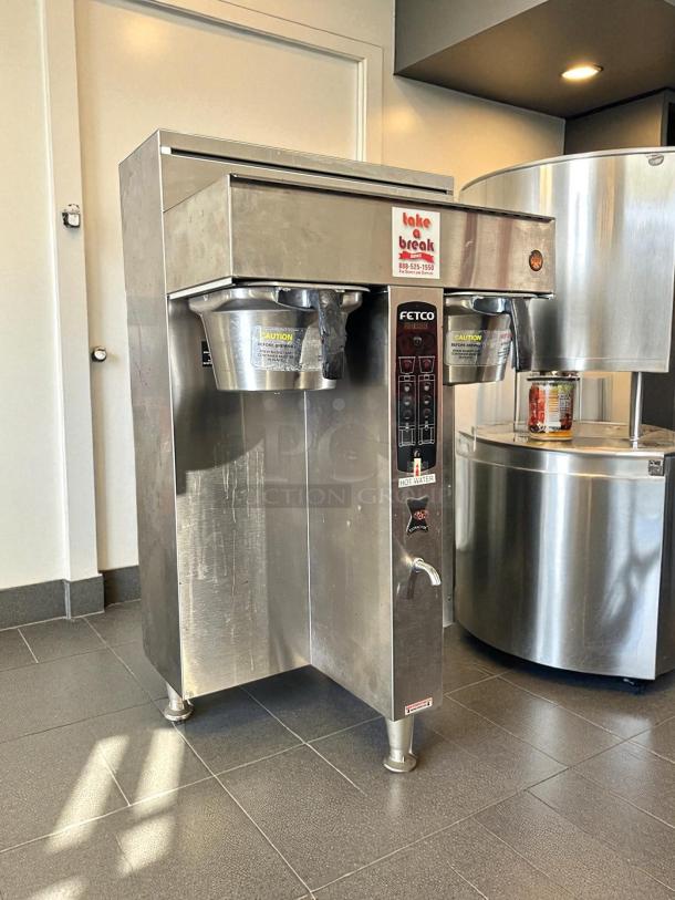 Fetco CBS-2052e dual station coffee brewer in amazing condition, 208-240V, tested and working, visible labels and controls.
