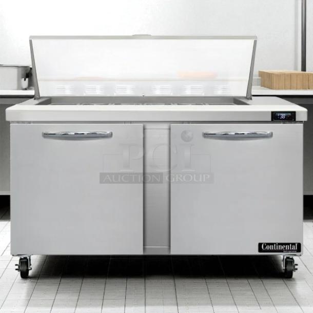 Continental DL60-24M Mighty Top Sandwich Prep Unit, 60", 17 cu ft, excellent condition, tested working, visible Continental logo.