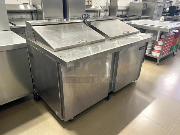 Continental DL60-24M sandwich prep unit, 60" stainless steel, excellent condition, tested and working, 17 cu ft capacity.