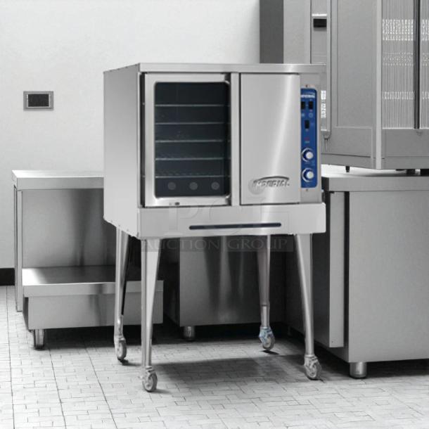 Imperial PCVG-1 gas convection oven, excellent condition, single deck, stainless steel, tested and working, on caster wheels.