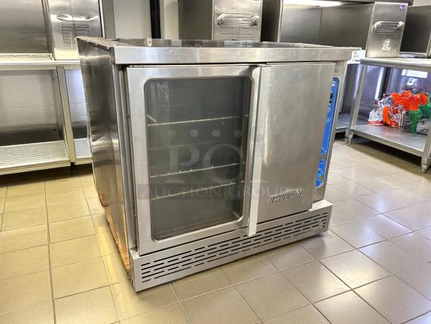 Excellent condition Imperial PCVG-1 gas convection oven, tested, single deck, stainless steel, glass door, blue control panel.