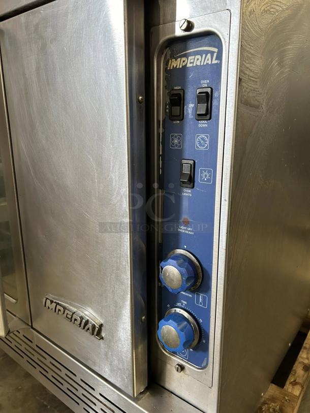 Imperial PCVG-1 gas convection oven, stainless steel, excellent condition, control panel with dials and switches, tested.
