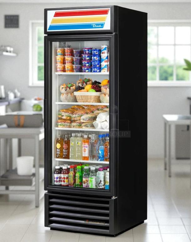 True GDM-23-HC merchandiser cooler, 23 Cu.Ft, single glass door, tested, working, excellent condition, vibrant display.