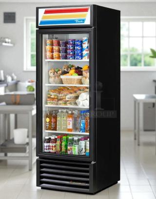 True GDM-23-HC merchandiser cooler, 23 Cu.Ft, single glass door, tested, working, excellent condition, vibrant display.