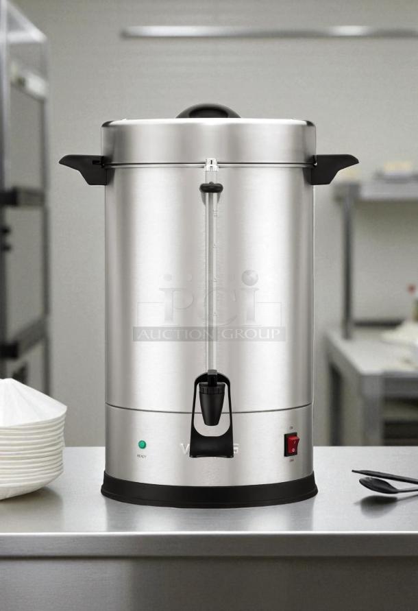Waring WCU110 110 Cup Coffee Urn Brewer with dual heater, 120v, tested and working, stainless steel body, in excellent condition.