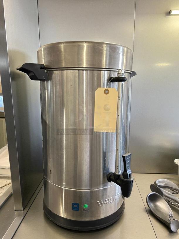 Waring WCU110 110 Cup Coffee Urn Brewer with dual heater, tested and working. Includes power indicator and spigot.