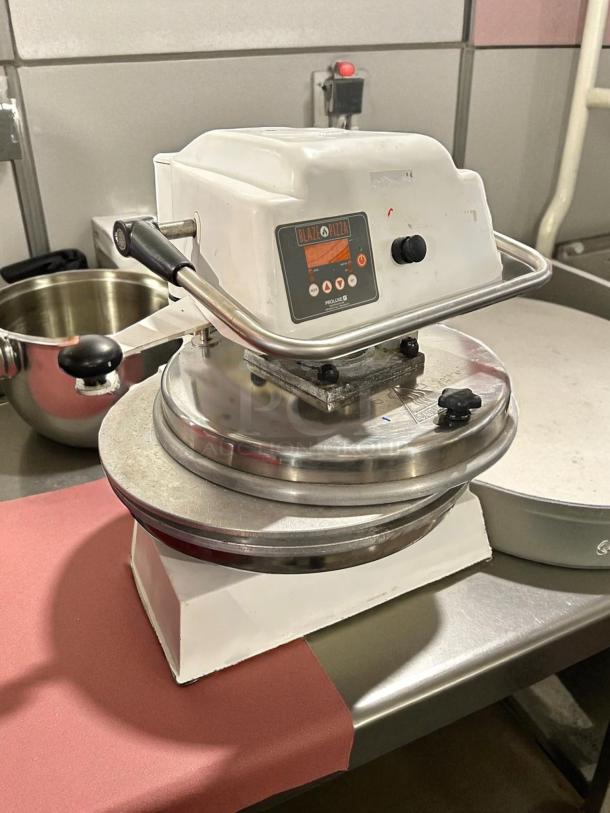 Proluxe Endurance 18" manual pizza dough press, 120V, 1500W, tested and working, with control panel and sturdy metal base.