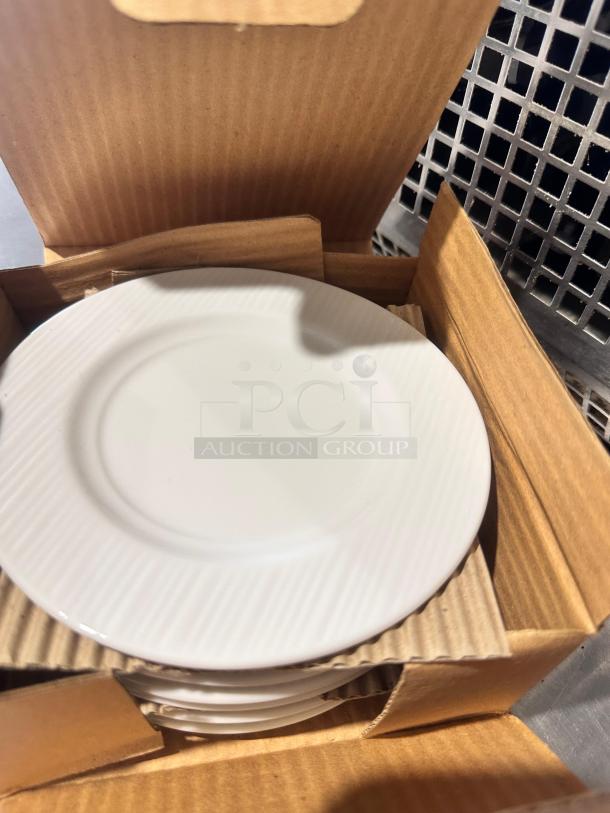 Boxed set of rimmed white B&B plates, 5 3/4" diameter, superb condition, Foodservice Standard, ready for use.