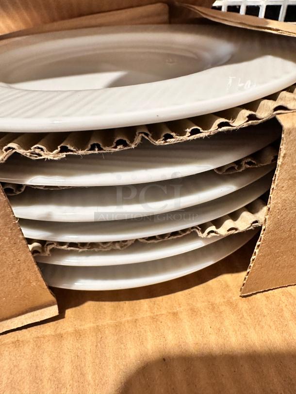 Boxed lot of Foodservice Standard rimmed white B&B plates, 5 3/4" diameter, superb condition, fully inspected for use.