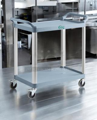 Gray Choice Small Bus Cart, brand new, two 24"x16" shelves, fully tested, durable with caster wheels and ergonomic handles.