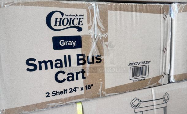 Brand new Choice Small Bus Cart, 2-shelf, 24"x16", gray. Model #109CARTBS2GY, fully tested and working; made in China.