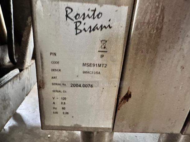 Rosito Bisani CPG1 Gas Pasta Cooker, fully tested, outstanding condition. Label shows model, serial number, voltage, and power details.