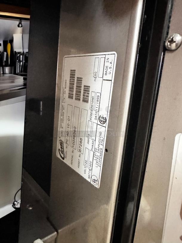 Curtis PC-40 Primo Cappuccino Dispenser, superb condition, fully tested, 120V, visible label indicates model and serial number.