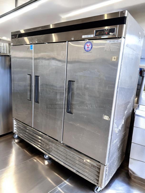 Turbo Air TSR-72SD 3-Door Refrigerator, outstanding condition, stainless steel, fully tested, model markings visible.