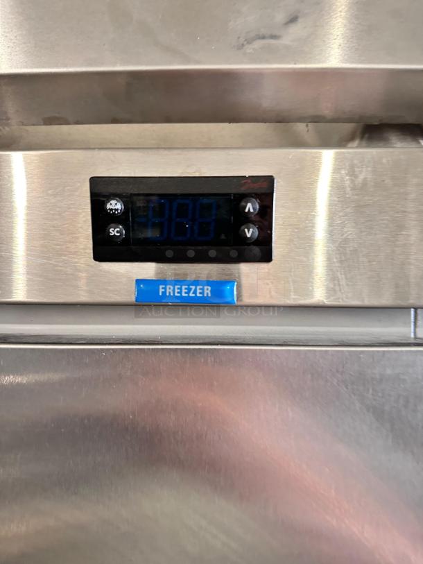 Beverage-Air Horizon Series HF2HC-1S refrigerator control panel with digital display and freezer label in outstanding condition.
