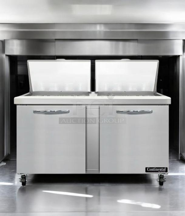 Continental SW60N24M 60" 2-door refrigerated sandwich prep table, outstanding condition, tested, visible brand label.