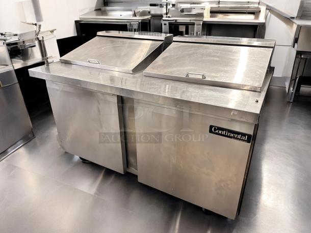 Continental SW60N24M 60" 2-door mega top refrigerated sandwich prep table, outstanding condition, fully tested, stainless steel.