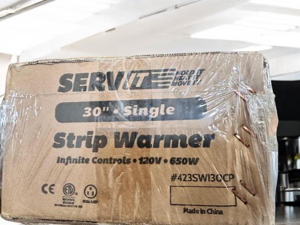 Brand new ServIt 30" single strip warmer, model 423SWI30CP, with infinite controls, 120V, 650W, NSF & CE certified.