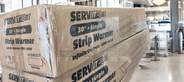 Brand new ServIt 423SWI30CP 30" single strip warmer, infinite controls, 120V, 650W, NSF & CE certified, packaged.