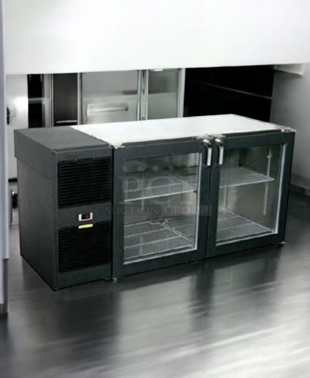 Glastender LP60-L1-XN(LR) 60" double glass door back bar cooler, 120V, excellent condition, fully tested.