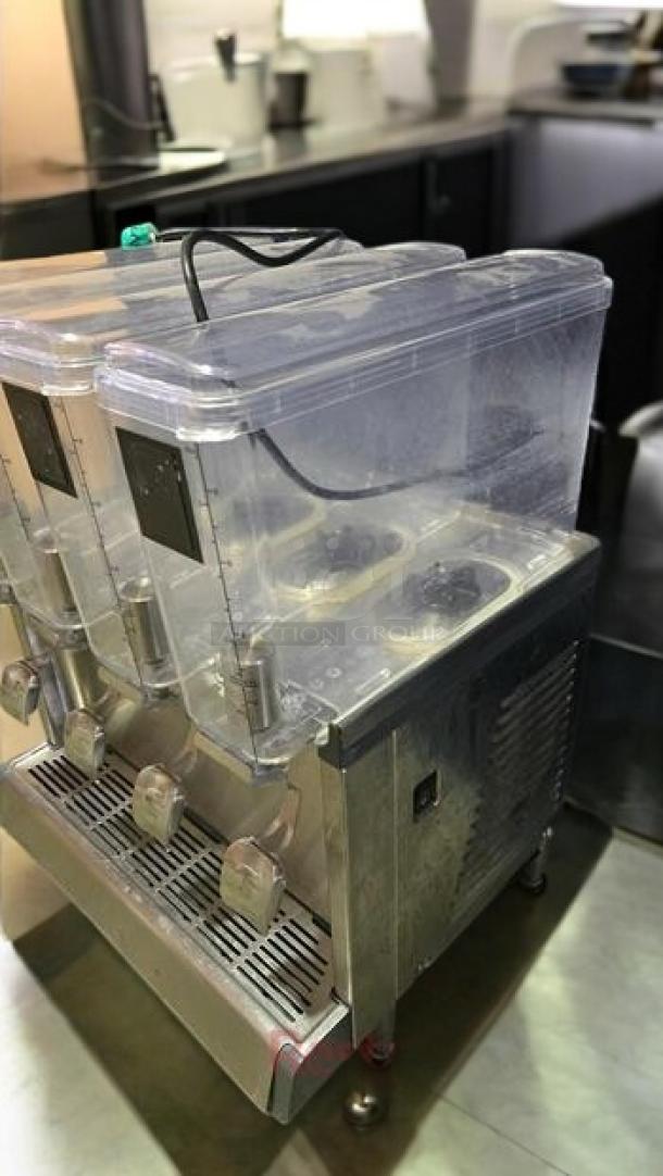 Crathco CS-4E-16-290 Quadruple Bowl Refrigerated Beverage Dispenser, excellent condition, 115V, fully tested, visible controls.