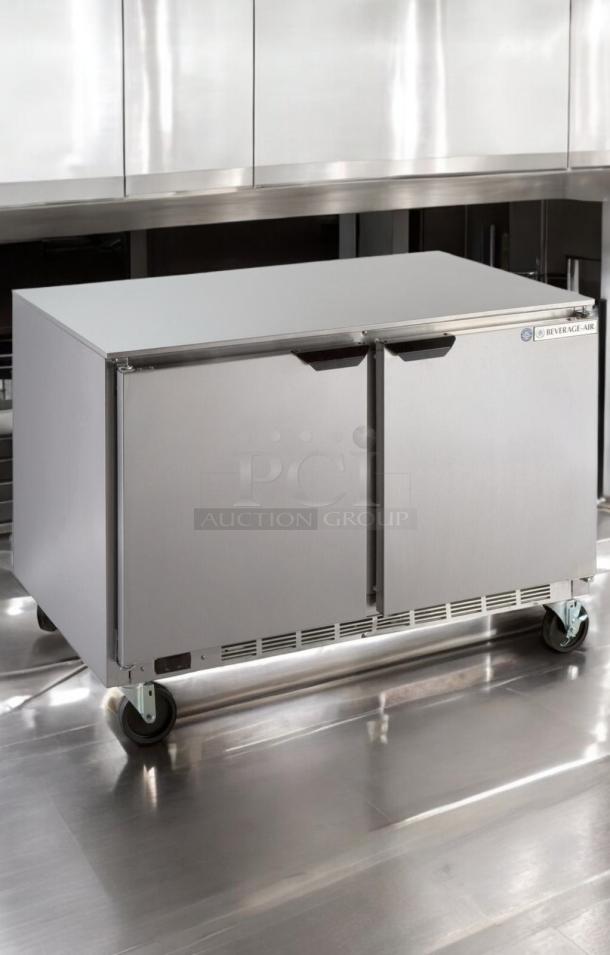 Beverage-Air UCR40 40" undercounter refrigerator, superb condition, stainless steel, dual doors, 115V, fully tested.