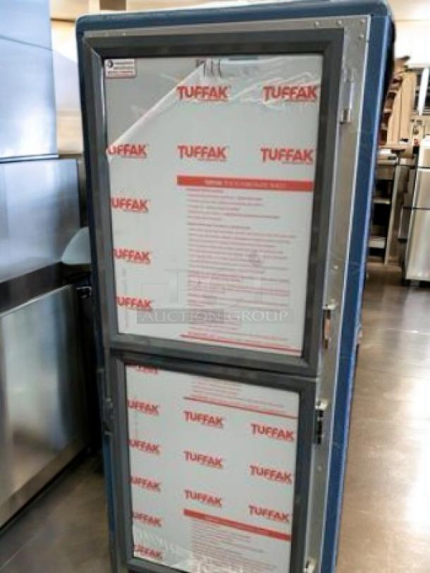 Like-new Metro C5HMEO4 full height heated holding cabinet, 120V, fully tested and working, protective Tuffak covering visible.