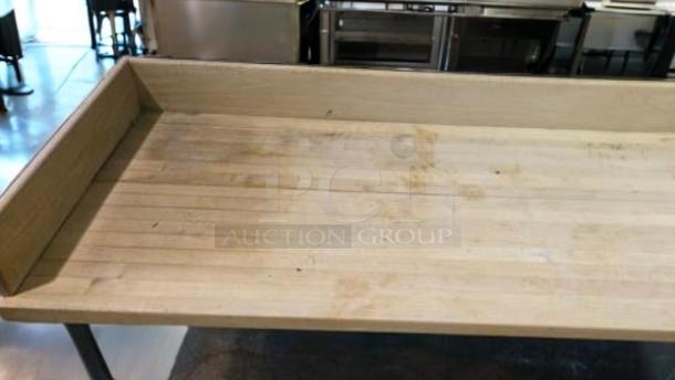 Commercial-grade wood butcher block prep table with undershelf, custom made, heavy-duty, fully tested, great condition.