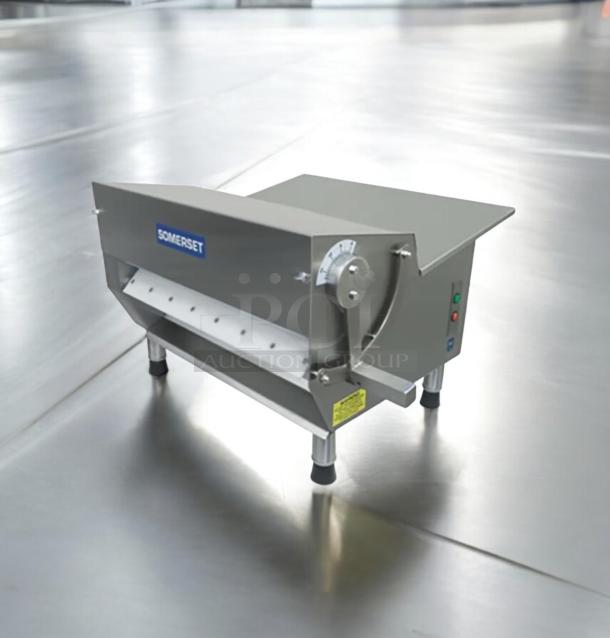 Somerset CDR-500 dough roller, premium condition, stainless steel, 115V, with control dials, fully tested, commercial use.