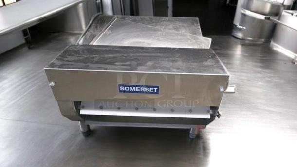 Somerset CDR-500 dough roller in premium condition, stainless steel, 115V, fully tested and working; Somerset Industries brand logo visible.