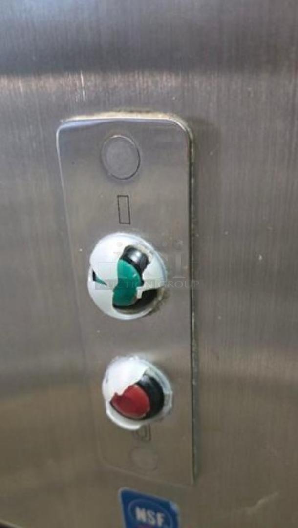 Somerset CDR-500 dough roller controls, showing power buttons. NSF certification label visible.