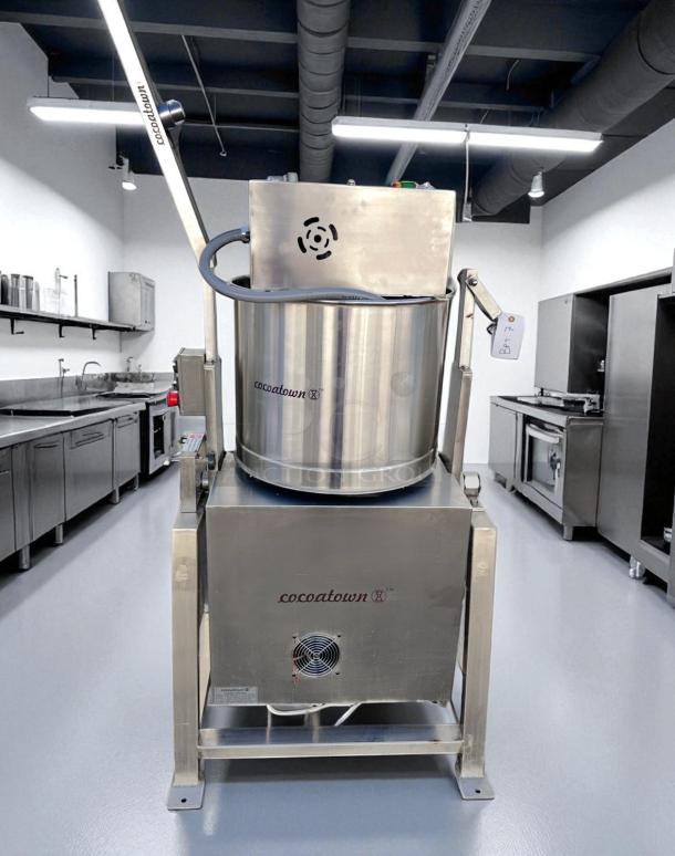 Outstanding condition CocoaTown ECGC-65A-AV cacao grinder, 220V, fully tested, stainless steel build, visible CocoaTown branding.