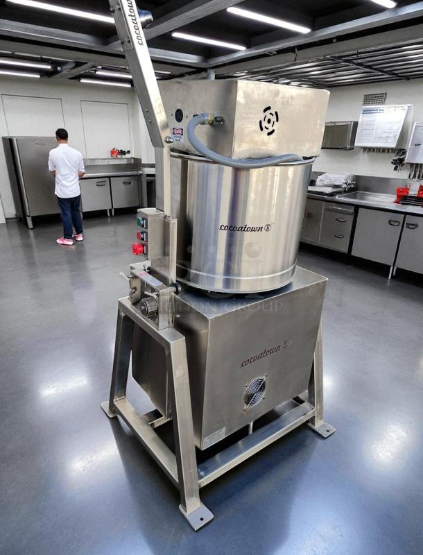 CocoaTown ECGC-65A-AV cacao grinder in outstanding condition, 220V, fully operational, stainless steel finish, visible branding.