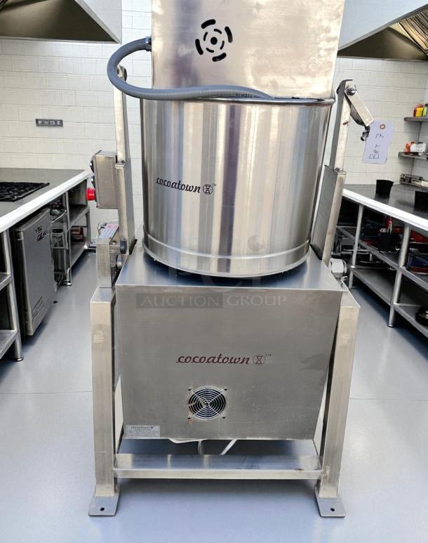 CocoaTown ECGC-65A-AV cacao grinder, stainless steel, 220V, excellent condition, fully operational, visible branding.