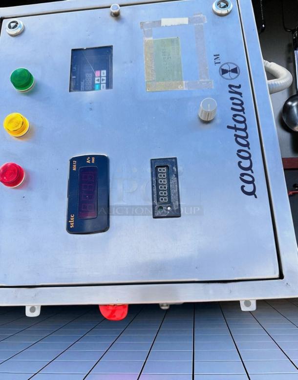 CocoaTown ECGC-65A-AV cacao grinder, 220V, outstanding condition, control panel with digital displays and colorful buttons.