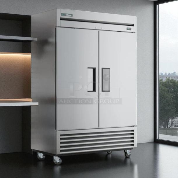 True T-49F-HC 2-Door Reach-In Freezer, superb condition, stainless steel, 115V, fully tested, True Manufacturing logo visible.