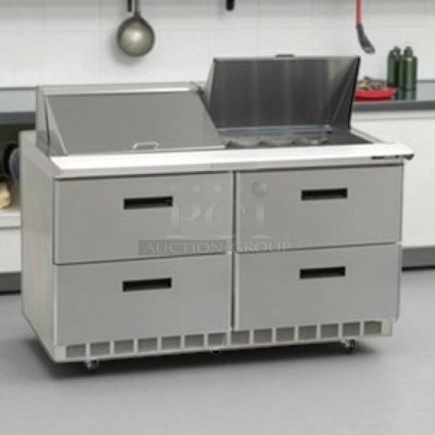 Delfield D4460NP-24M 60" 4-drawer refrigerated prep table in excellent condition, stainless steel, ADA height, tested and working.
