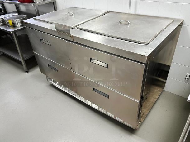 Delfield D4460NP-24M 60" 4-Drawer Refrigerated Prep Table in excellent condition, stainless steel, tested, ADA height.