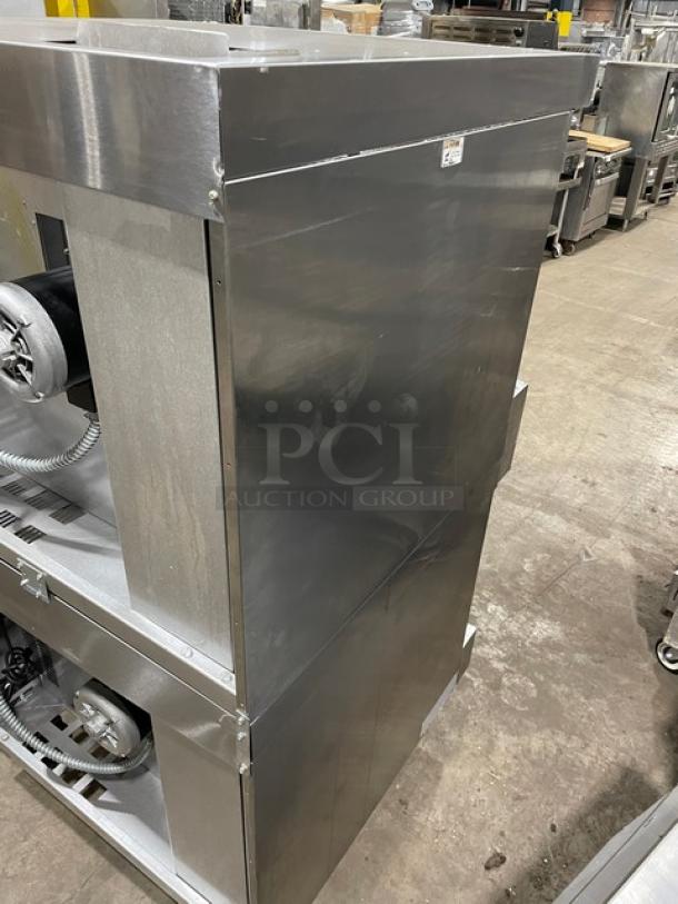 Bakers Pride Cyclone Series double-stacked stainless steel convection oven, electric, thermostatic control, on casters, excellent condition.