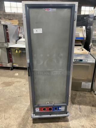 Metro C5-1 Series heated holding cabinet, model C519CFCU, single glass door, non-insulated, 120V, on casters, fair condition.